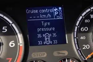 TPMS (tyre pressure monitoring system) monitoring display on a dashboard of a car